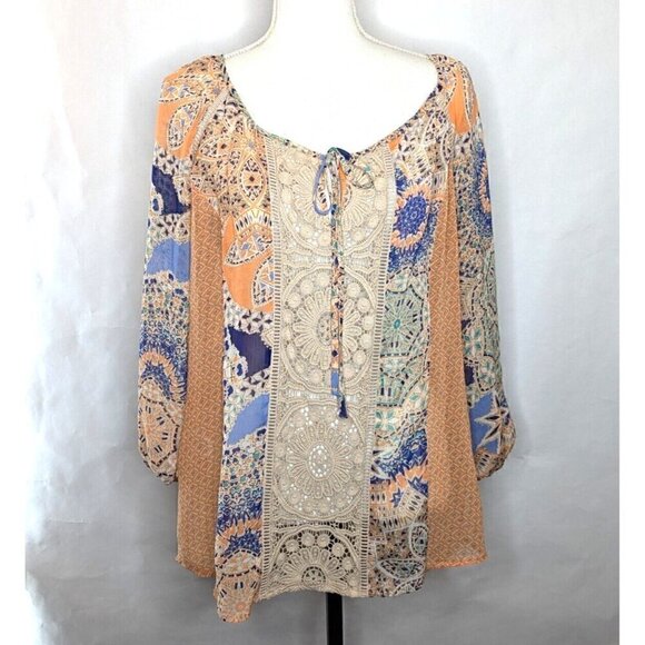 Meadow Rue Top Blouse Crochet Sheer - Picture 1 of 4